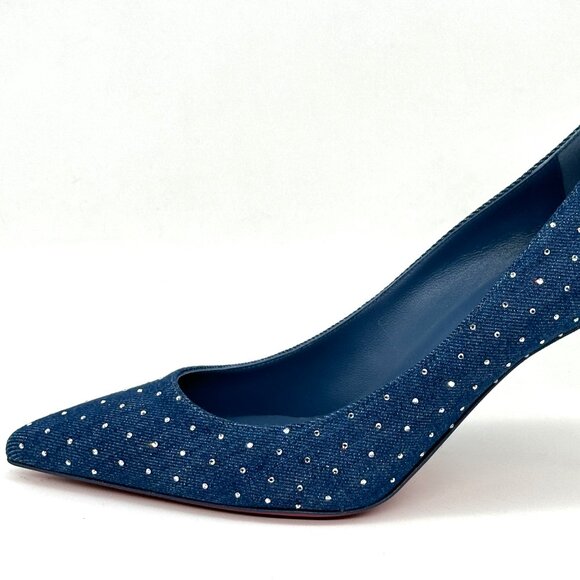 Christian Louboutin KATE PLUM STRASS 85 Crystal Denim Heels Pumps Shoes - Picture 11 of 15